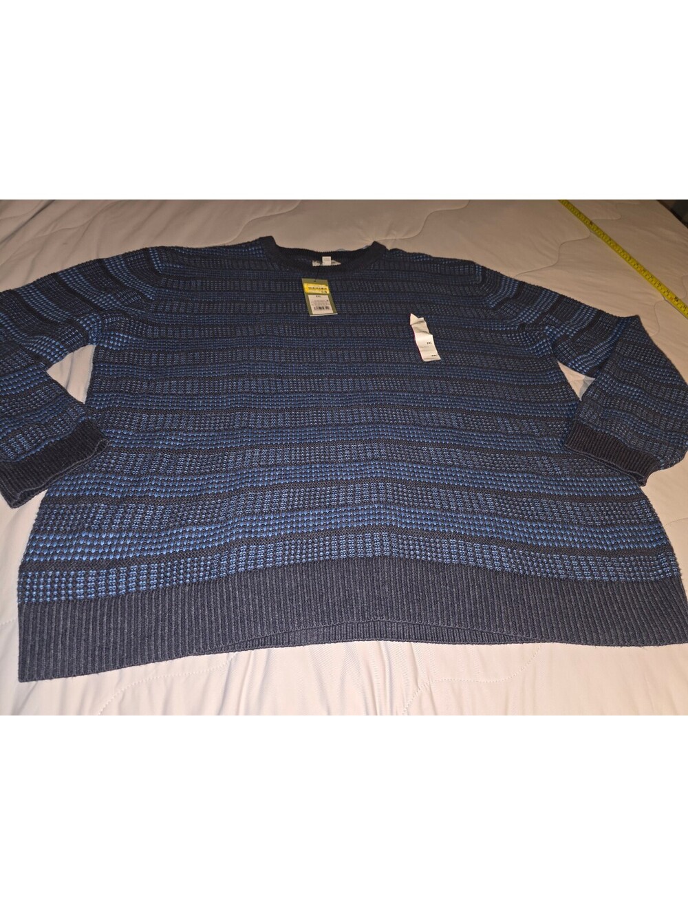 Men’s Goodfellow Textured Crewneck Striped Sweater Size 2XLarge NWT Navy Blue